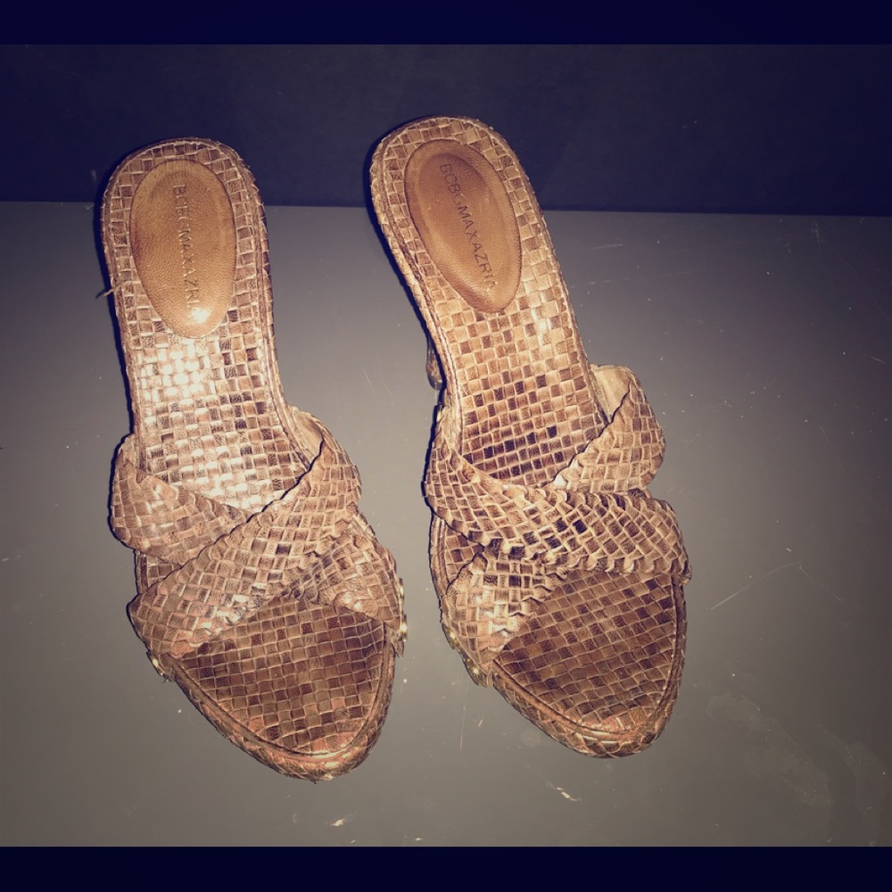 Brown Braided Leather Heels